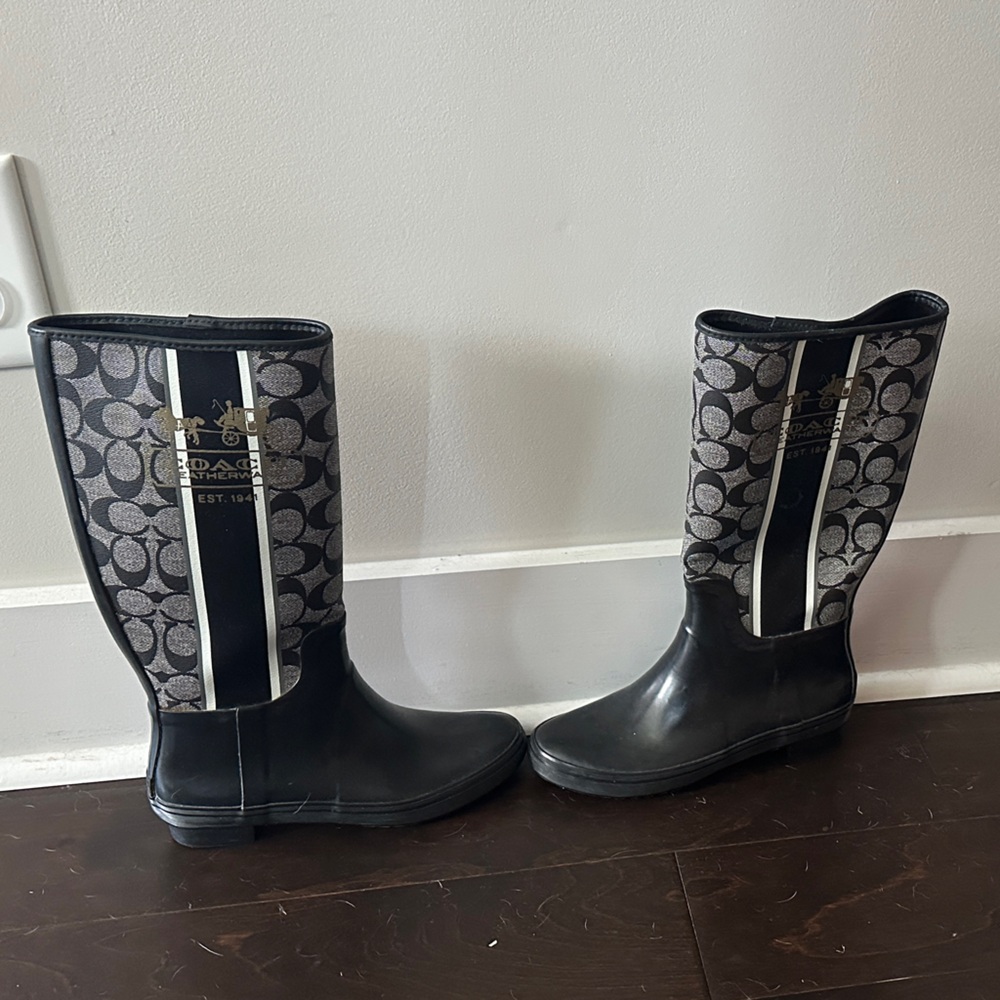 Coach Black and Gray Winter Rain Boots